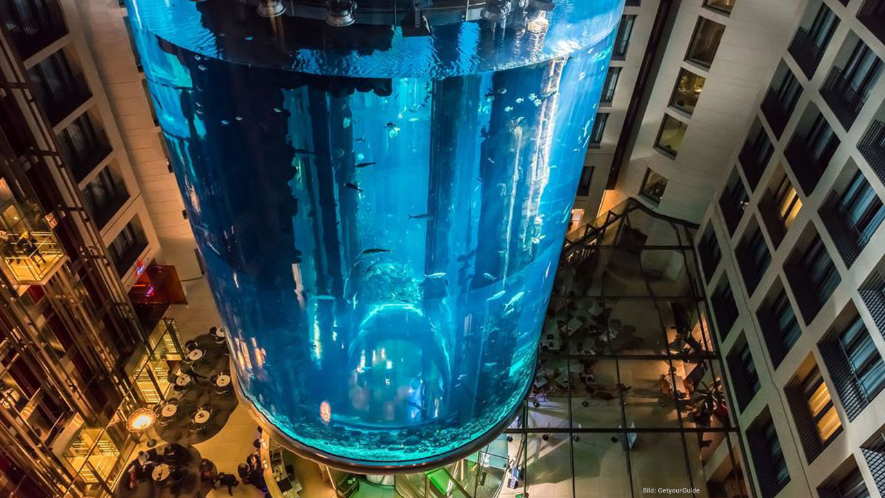 Cylindrical aquarium at AquaDom/Sea Life Berlin